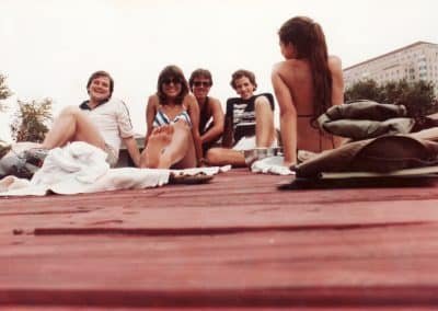 Girls Sun Bathing on Roof Top Deck at Rice University Houston Texas